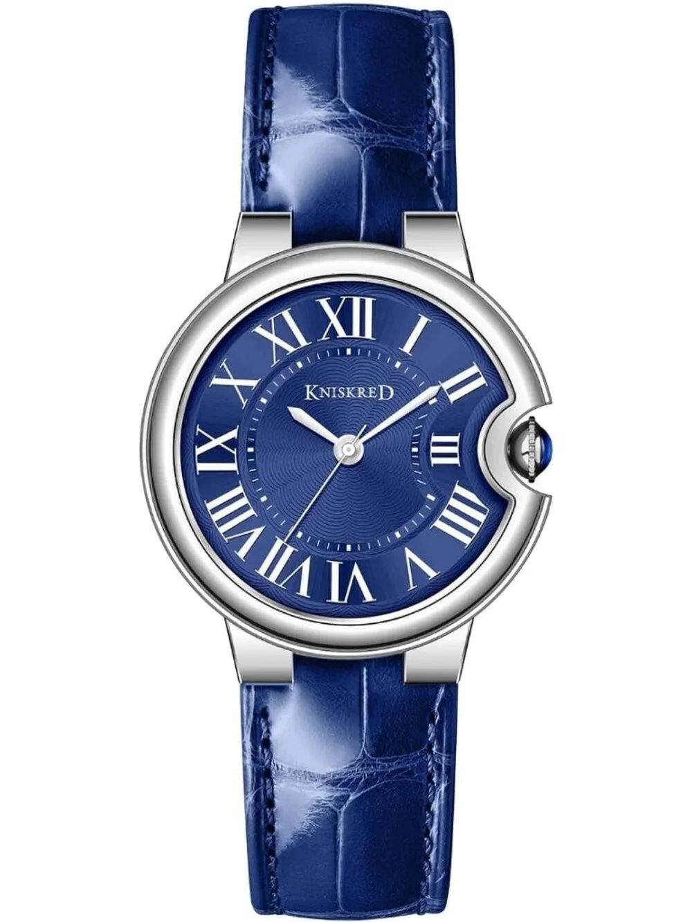 Women's Blue Silver Roman Numerals Solid Vintage Leather Strap Wrist Watches